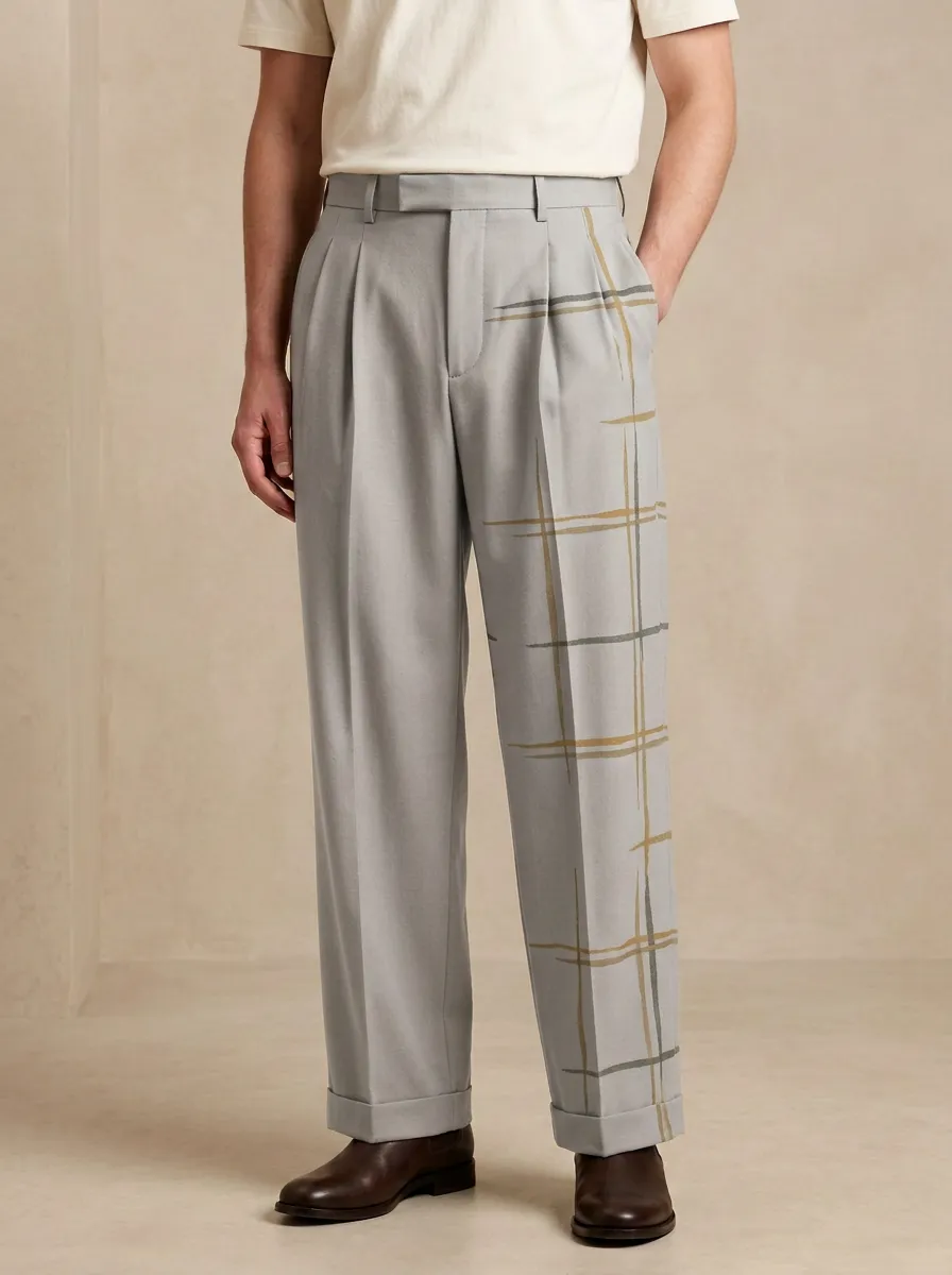 Men's Minimalist Plaid Pattern Printed Wide Leg Pants