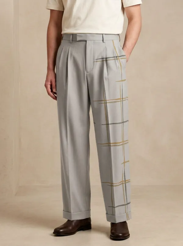 Men's Minimalist Plaid Pattern Printed Wide Leg Pants