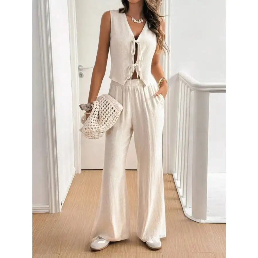 V Neck Sleeveless Top and Pants Set