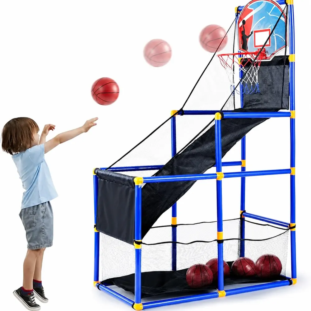 Kids Arcade Basketball Game Set with Adjustable Hoop