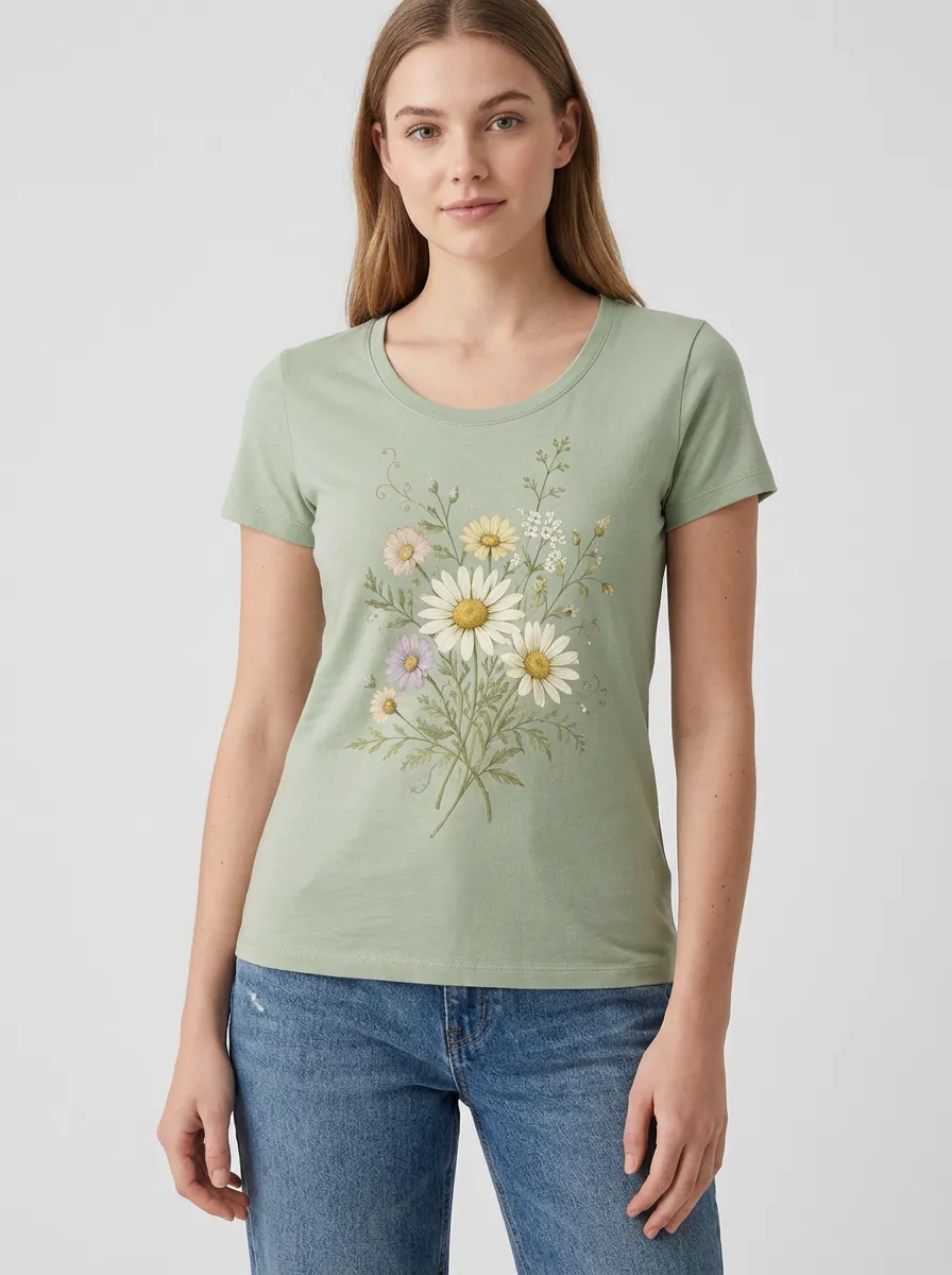 Women's Floral Graphic Crewneck T-Shirt Crewneck Botanical-Graphic