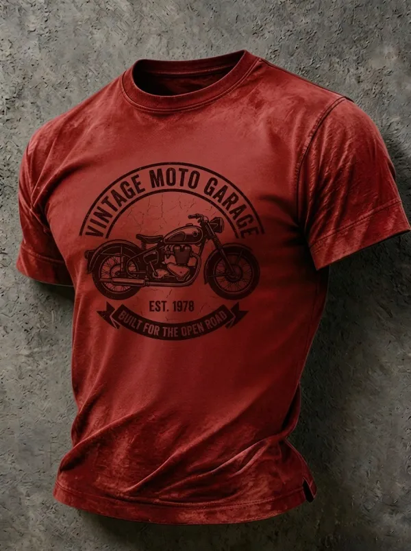 Men's Vintage Motorcycle Garage Graphic Printed T-shirt