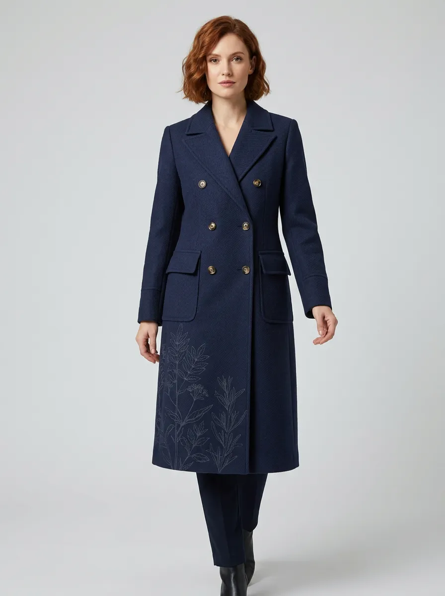 Women's Botanical Floral Printed Double-Breasted Coat