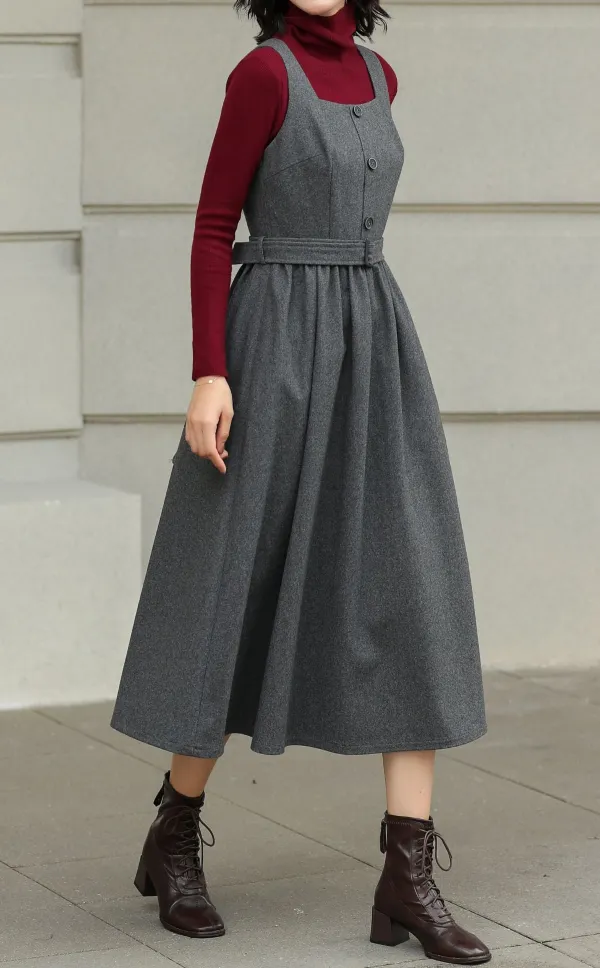 Wool Blend Swing Sleeveless Midi Dress