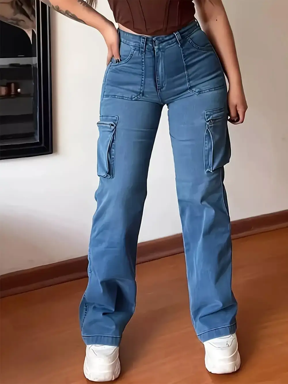 High Waist Cargo Denim Jeans