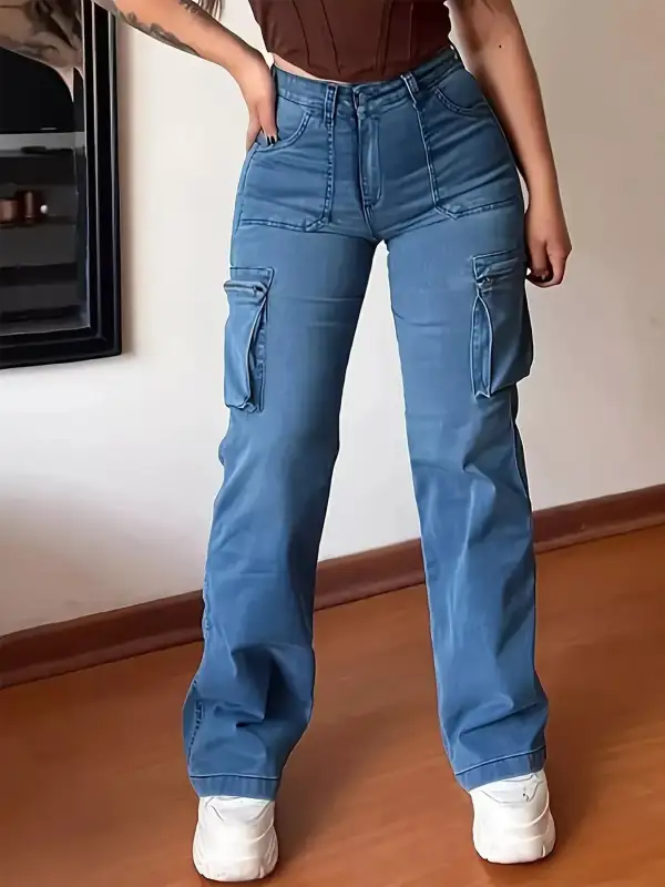 High Waist Cargo Denim Jeans