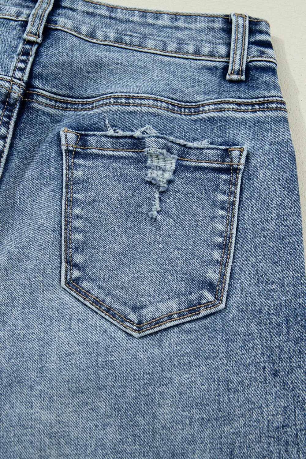 Washed Blue Cuffed Straight Jeans