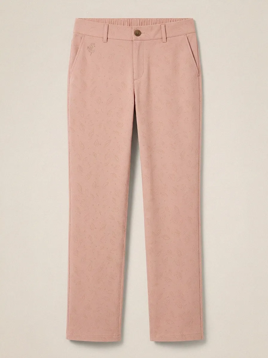 Women's Modern Comfort Leaf Pattern Printed Mid Rise Straight Leg Pants