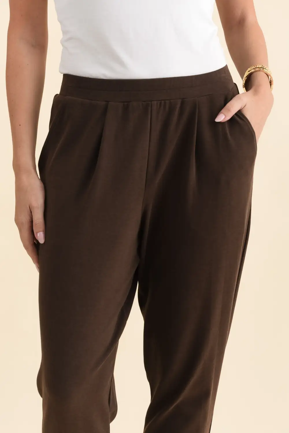 Viscose Mid Rise Elastic Waist Pants