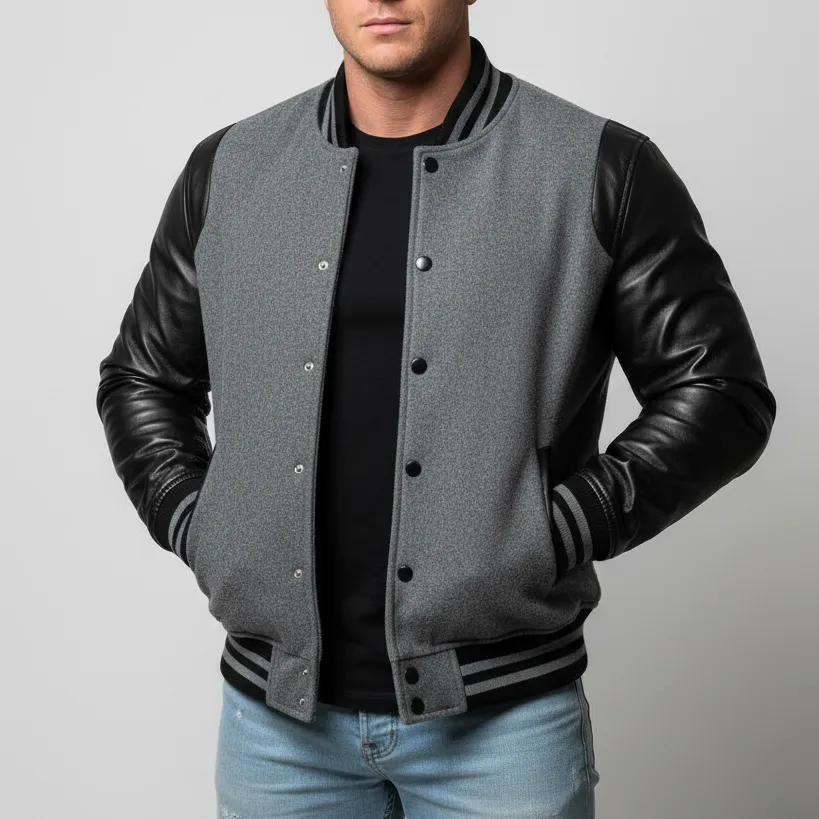 Monochrome Wool Letterman Jacket