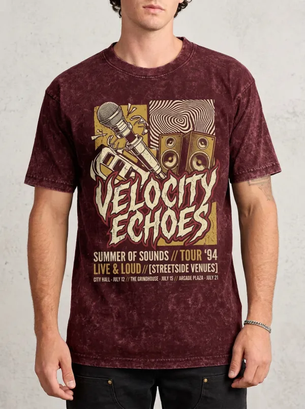 Men's Vintage Rock Band Tour Microphone Speaker Printed T-shirt