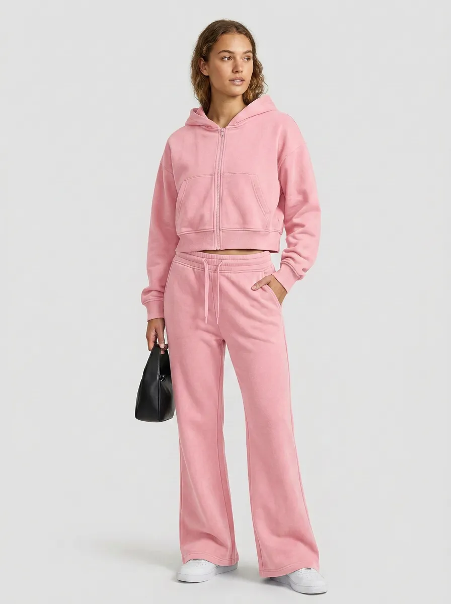 Women's Graphic Sport Inspired Cropped Hooded Jacket and Flare Pants Active Set