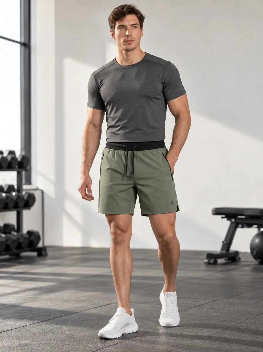 Men's Flexible Zipper Pocket Gym Shorts
