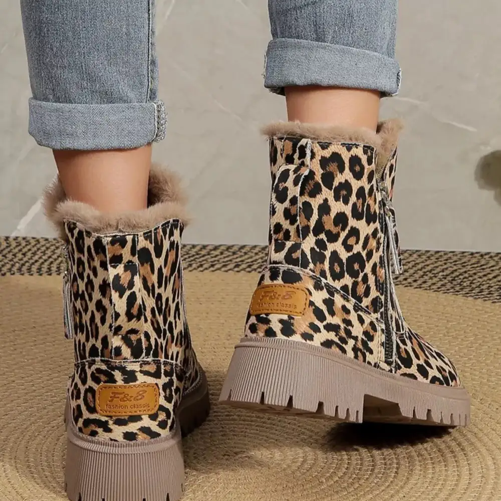 Leopard Print Fur Lined Ankle Boots