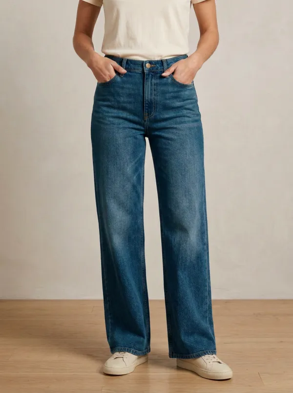 Polished Wide-Leg Denim Jeans
