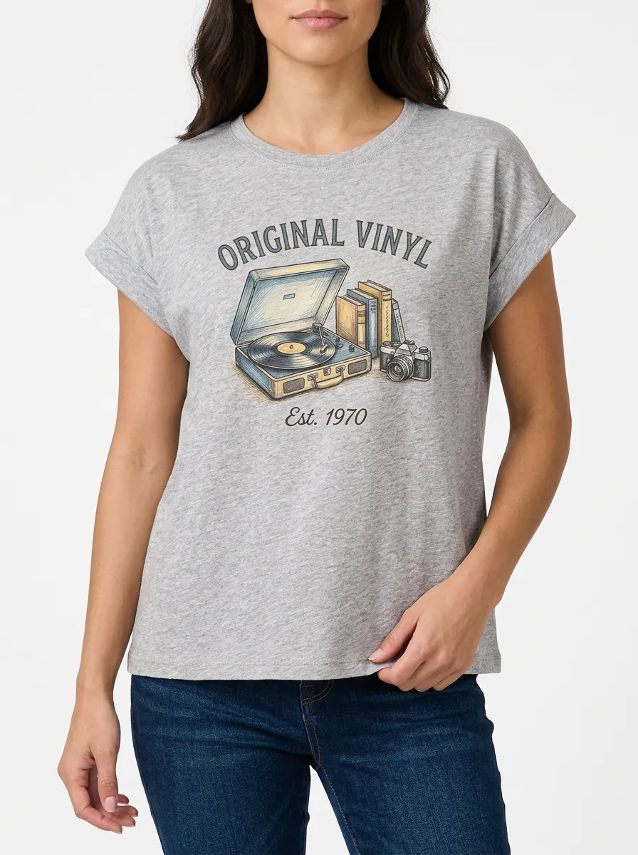 Women's Music Lover Original Vinyl Record Player Printed T-shirt