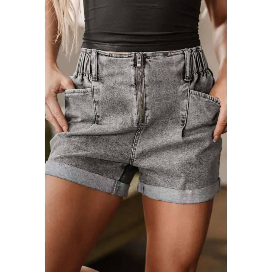 Cuffed Pocketed Denim Shorts
