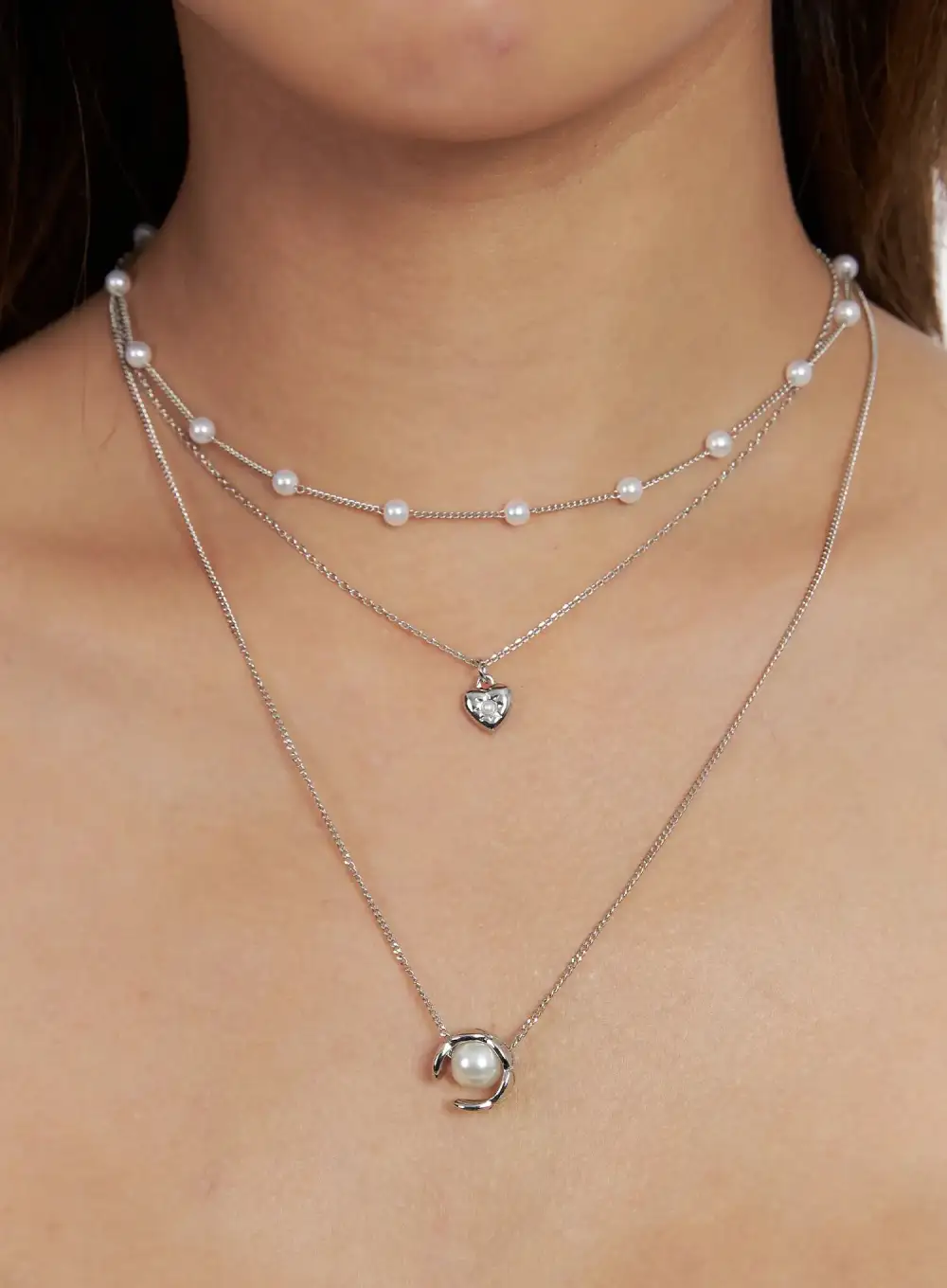 Faux-Pearl Detail Layered Necklace