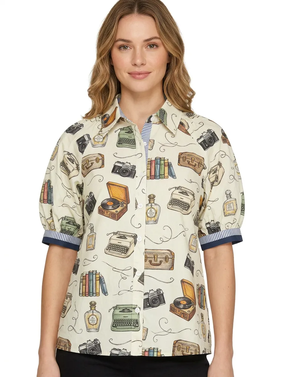 Women's Vintage Hobby Lover Retro Items Graphic Shirt