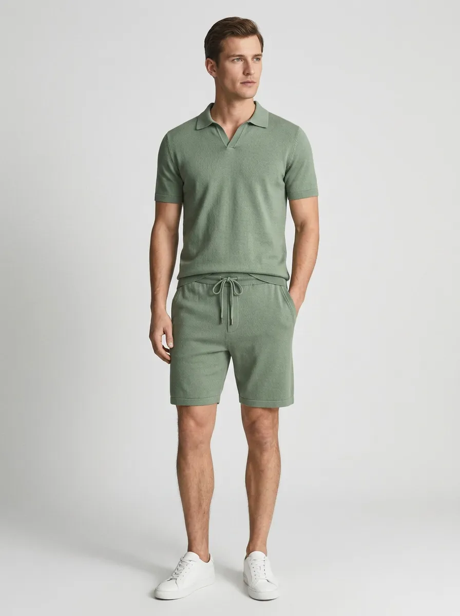 Men's Sport Polo Knit Shirt And Shorts Set