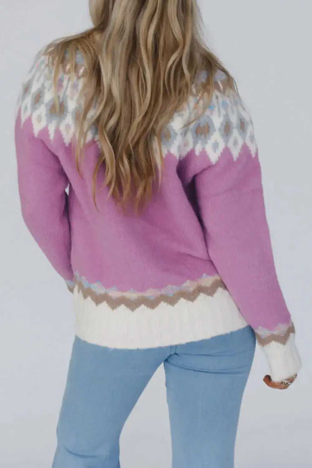 Long Sleeve Round Neck Geometric Sweater