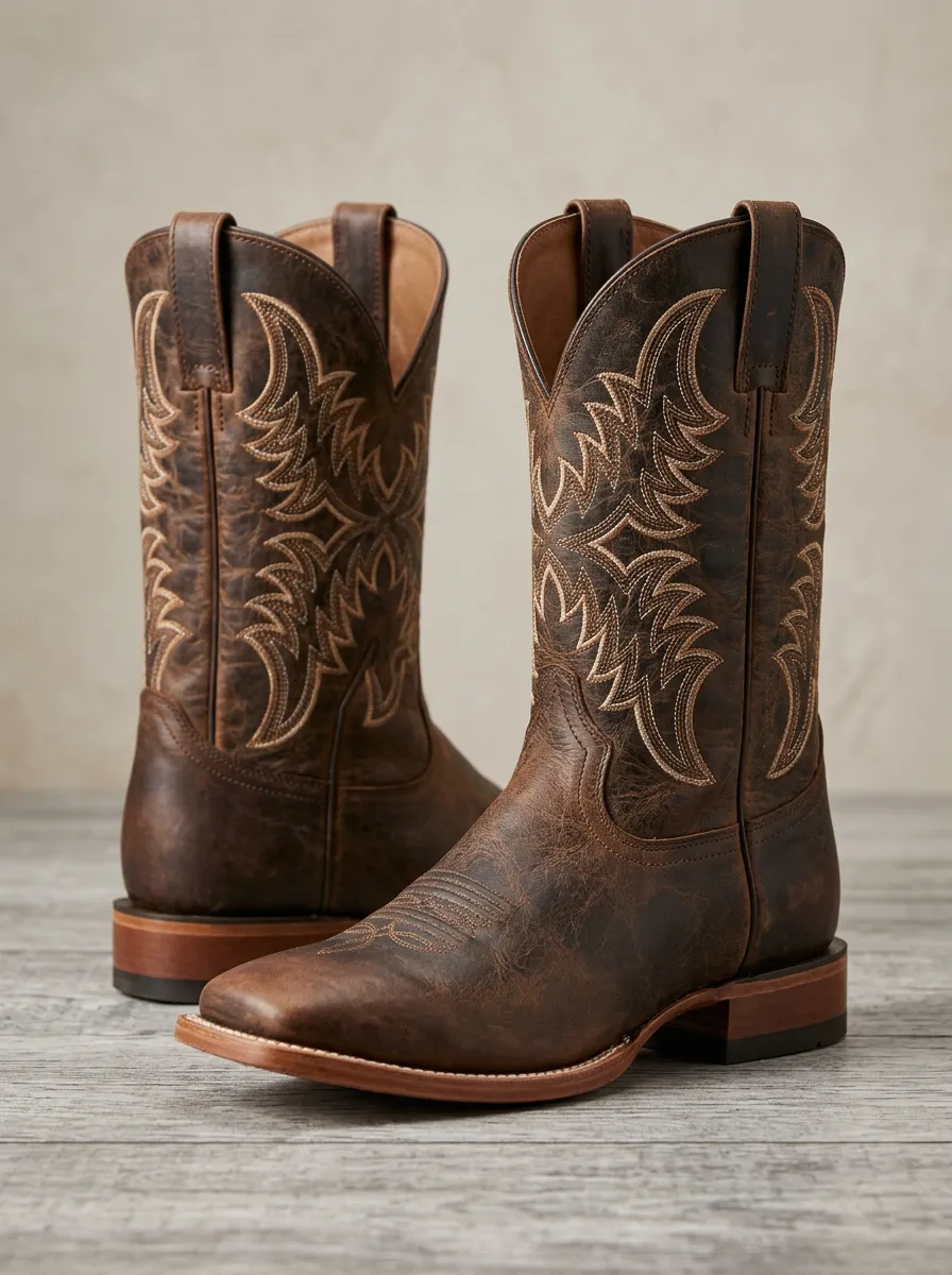 Casual Embroidered Distressed Heritage-Look Western Boots