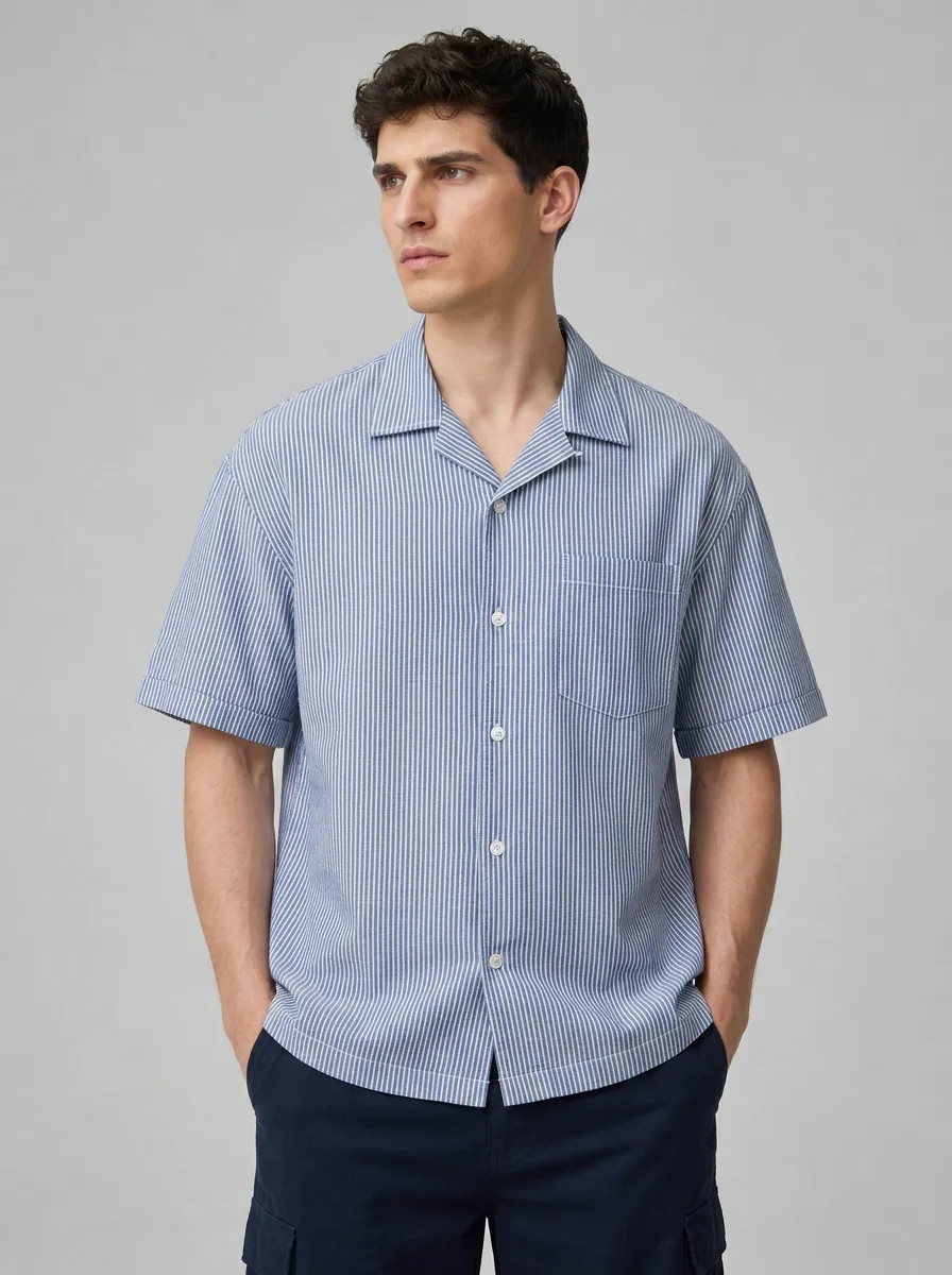 Men's Casual Summer Blue Striped Breathable Button-Down Shirt
