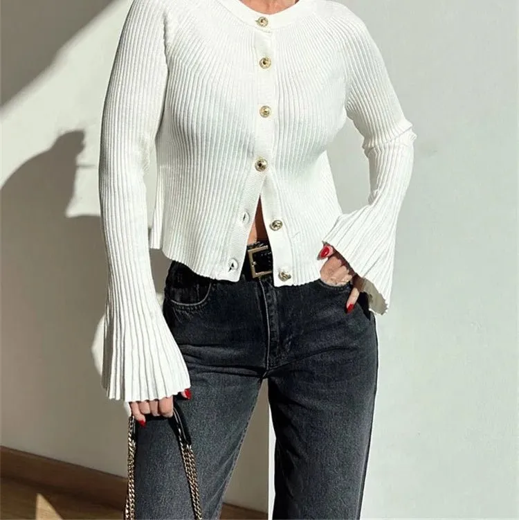 Ribbed Knit Long-Sleeve Cardigan