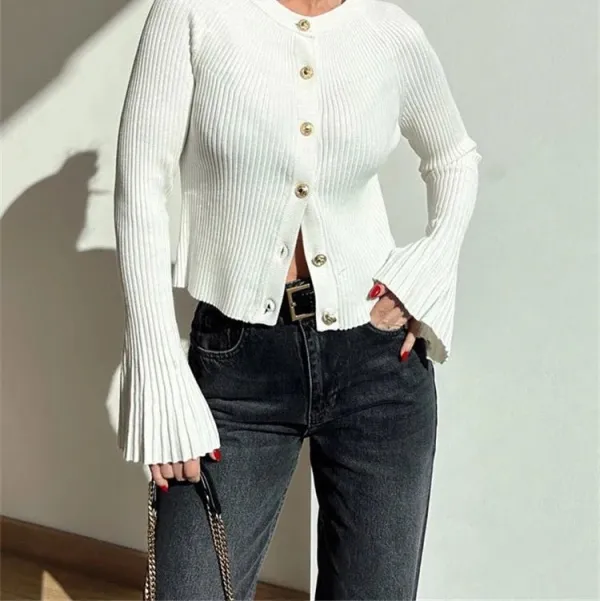 Ribbed Knit Long-Sleeve Cardigan