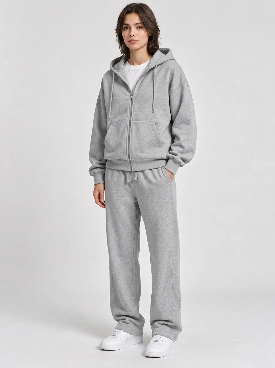 Unisex Daily Zip-Up Hoodie Printed Tracksuit Set