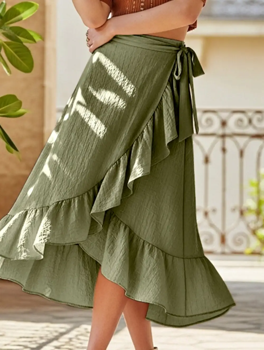 Tie Waist Irregular Skirt