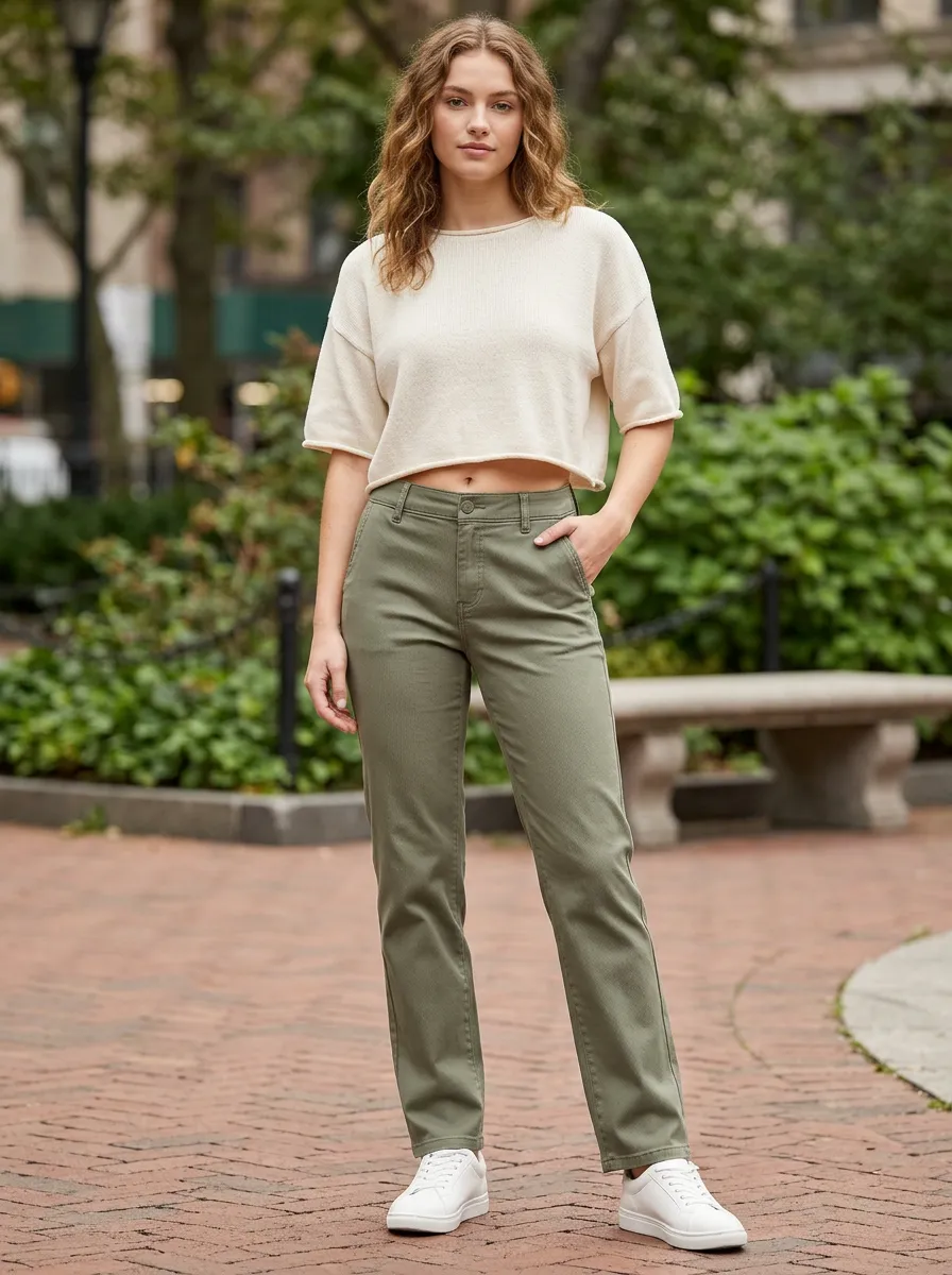 Women's Mid-Rise Five-Pocket Straight Leg Pants