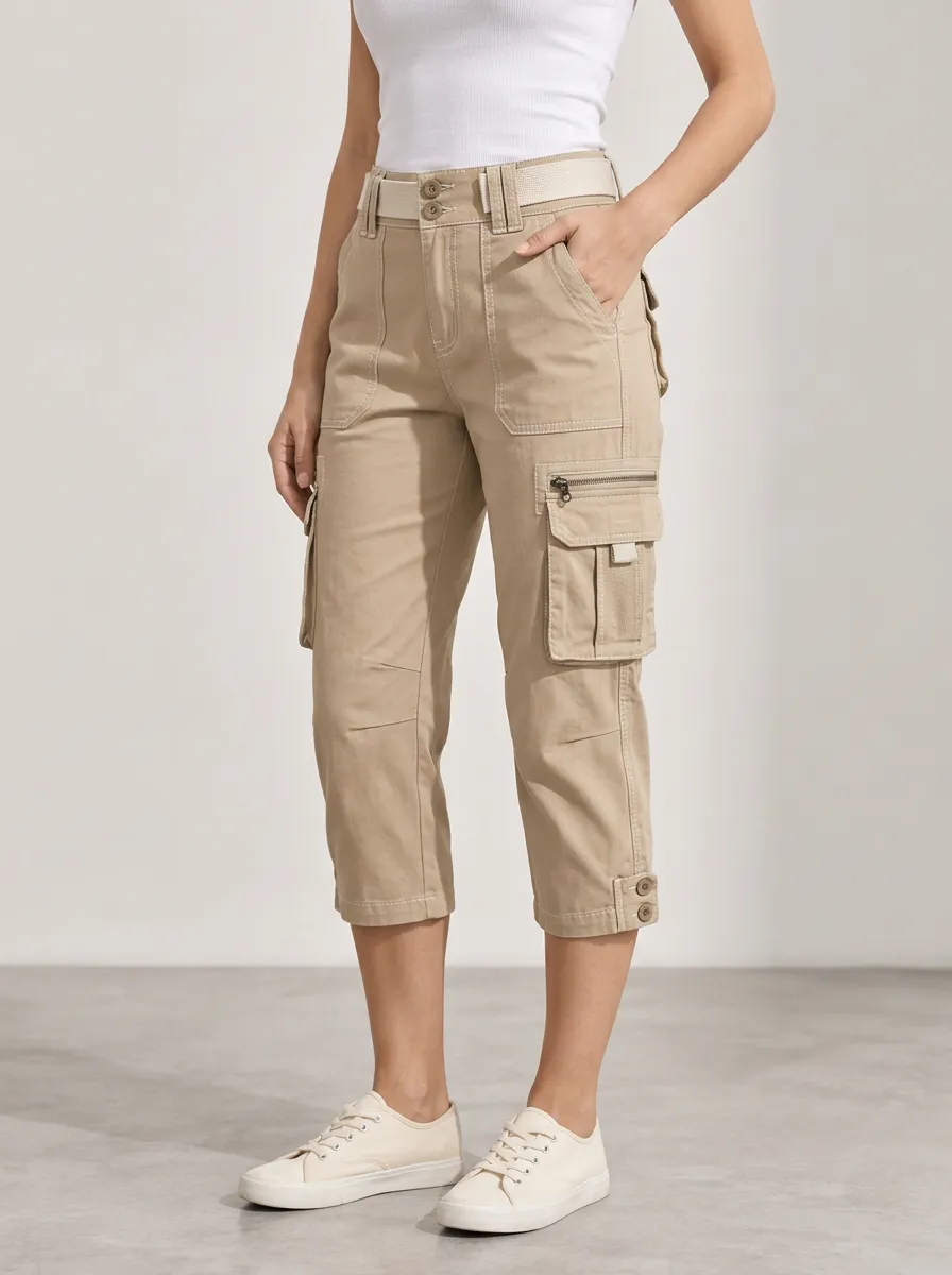 Women's Multi-Pocket Relaxed Utility Capri Pants