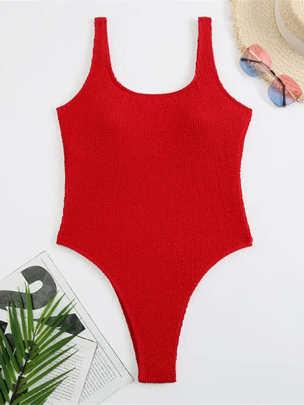 Candy Fluorescent Pleated Fabric One Piece Swimsuit