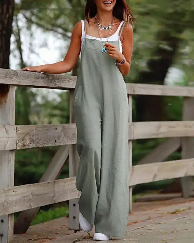 Clean Spaghetti Strap Jumpsuit Wide Leg Accessory