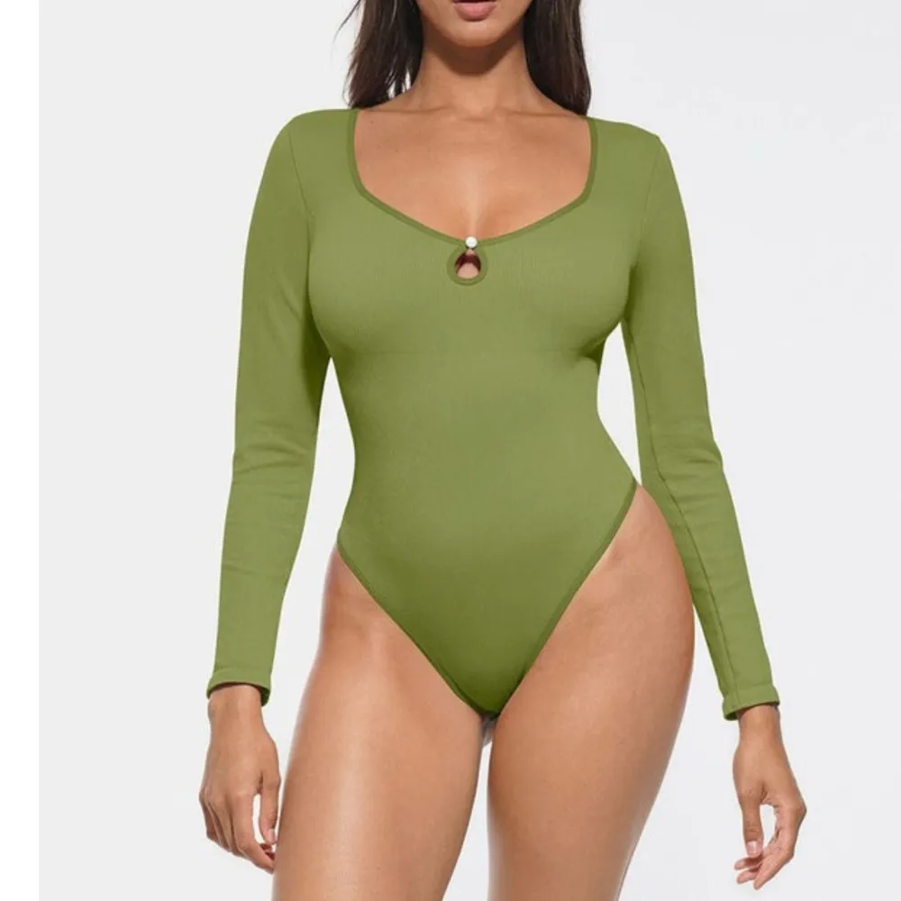 Ribbed Cutout Long Sleeve Thong Bodysuit