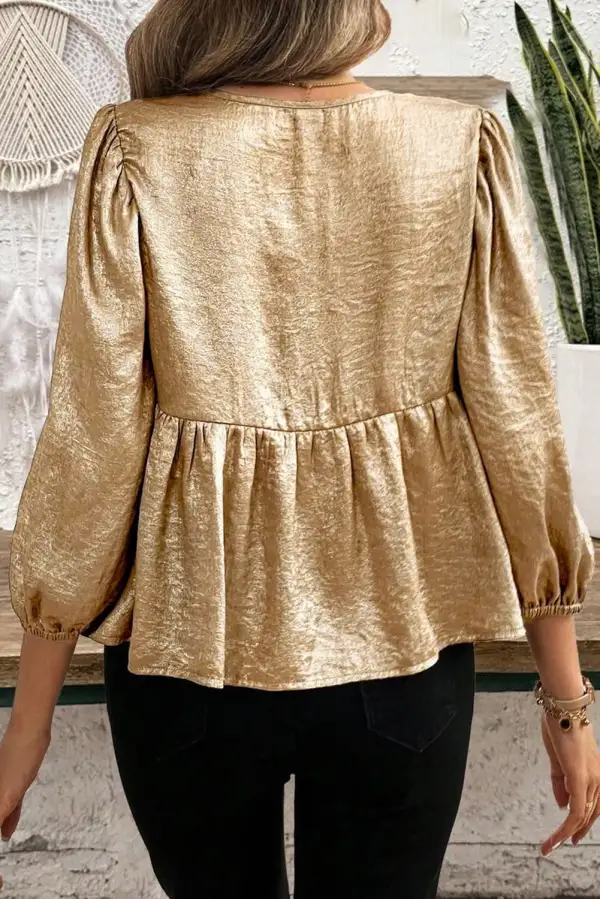 Everyday Ruffled Bow Detail Puff Sleeve Blouse