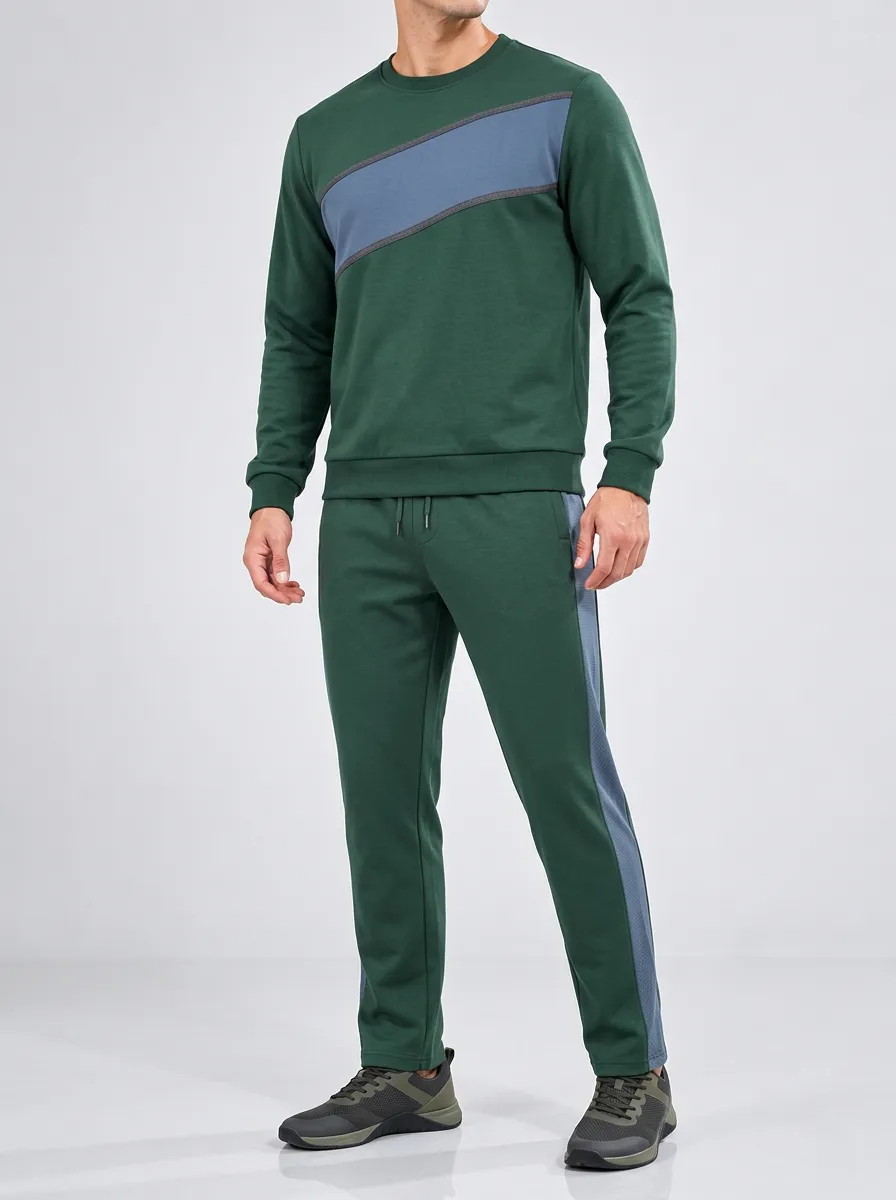 Men's Laid Back Tracksuit with Colorblock Stitched Detail Design