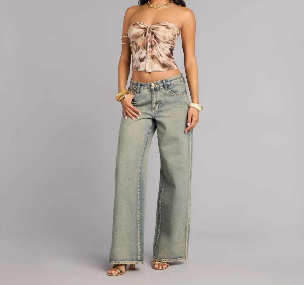 Brown Mesh Tube Tie-Front Top