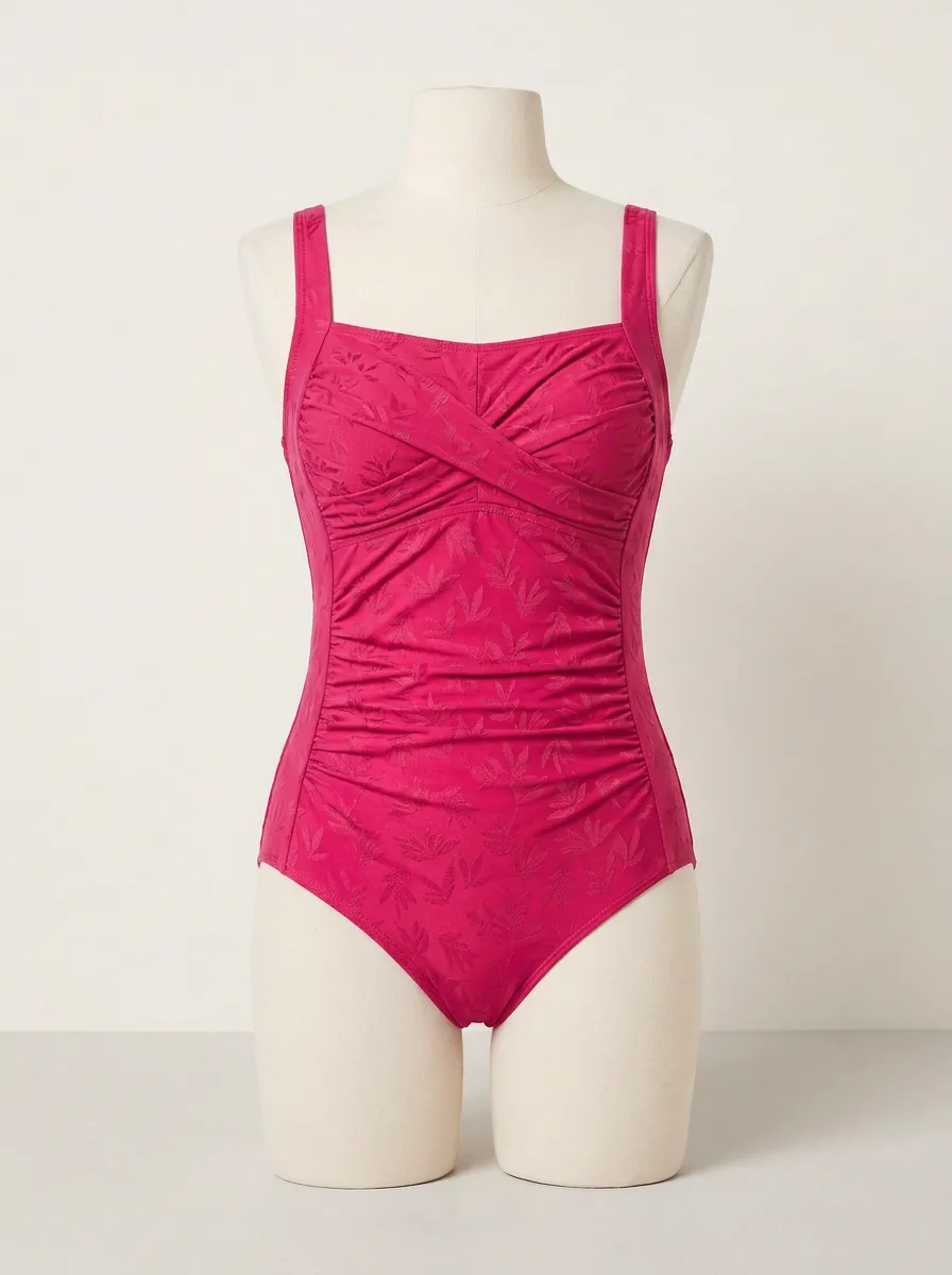 Clean-Line Tropical Leaf-Pattern One-Piece Swimsuit