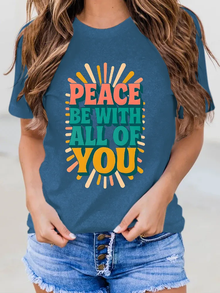Peace-Themed Graphic Short-Sleeved T-Shirts