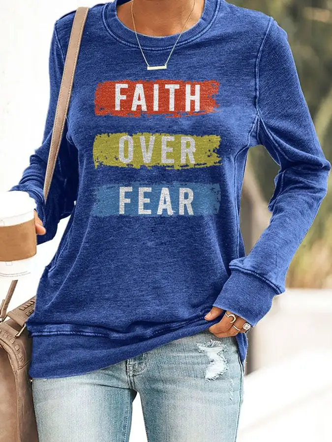 Women'S Faith Over Fear Printed Casual Sweatshirts