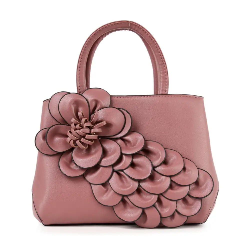 Top Handle Pocketed Floral Faux Leather Tote Bag