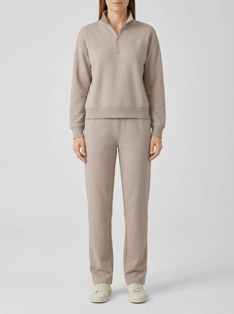 Women's Rib-Knit Quarter-Zip Sweatshirt and Straight-Leg Pants Set
