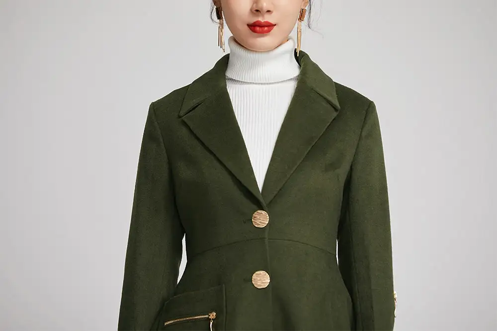 Wool Blend Tailored Pocketed Button Front Midi Coat