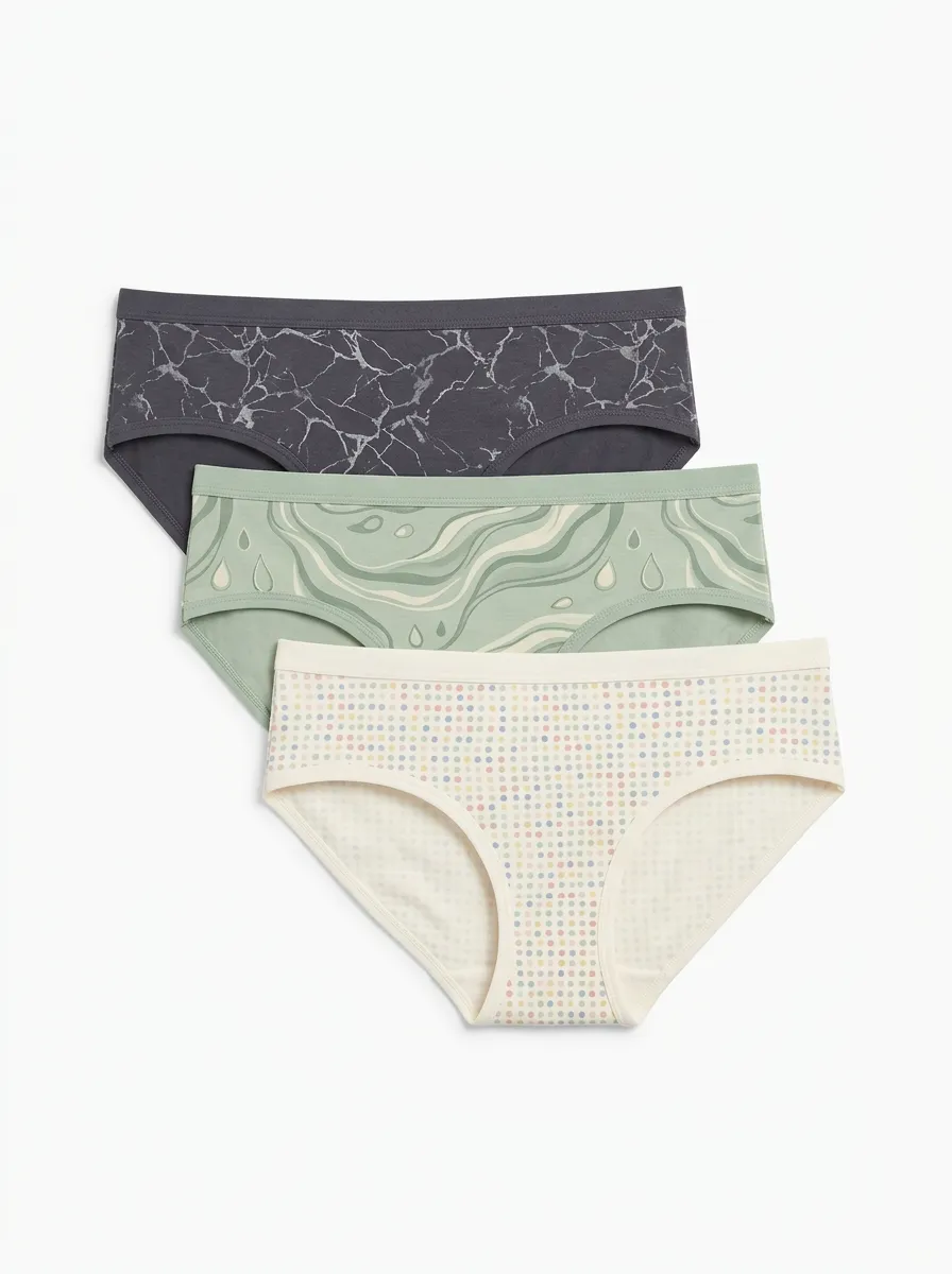 Women's Marble Swirl Polka Dot Printed Three-Pack Briefs