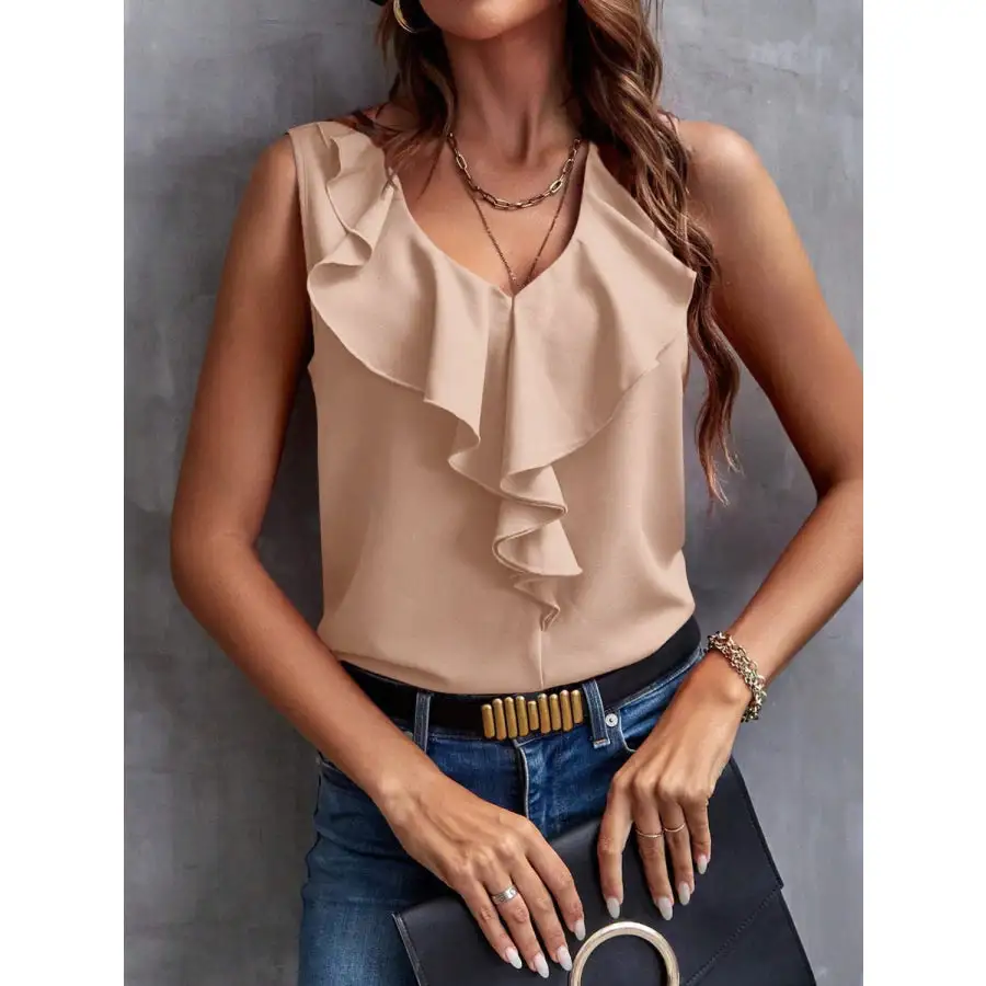 Cozy Ruffled V Neck Tank