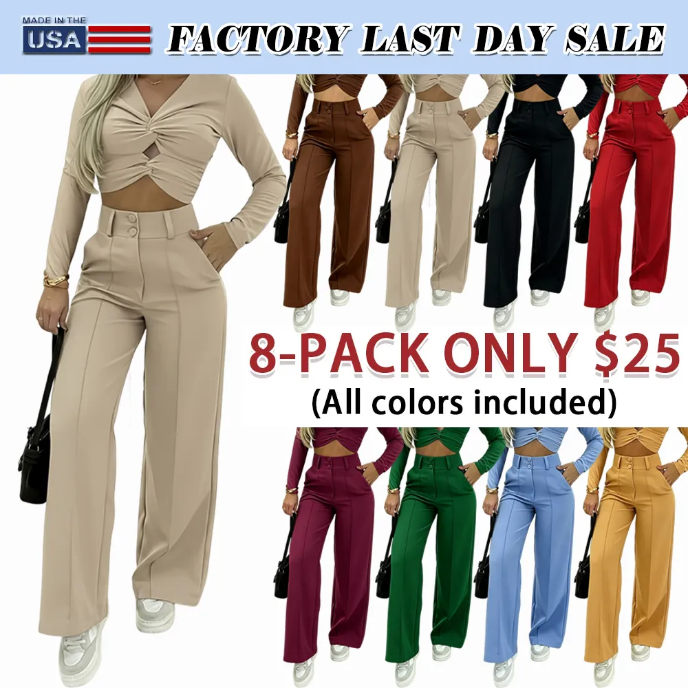 Women's Wide-Leg Pants with Double Button Front Office Trousers