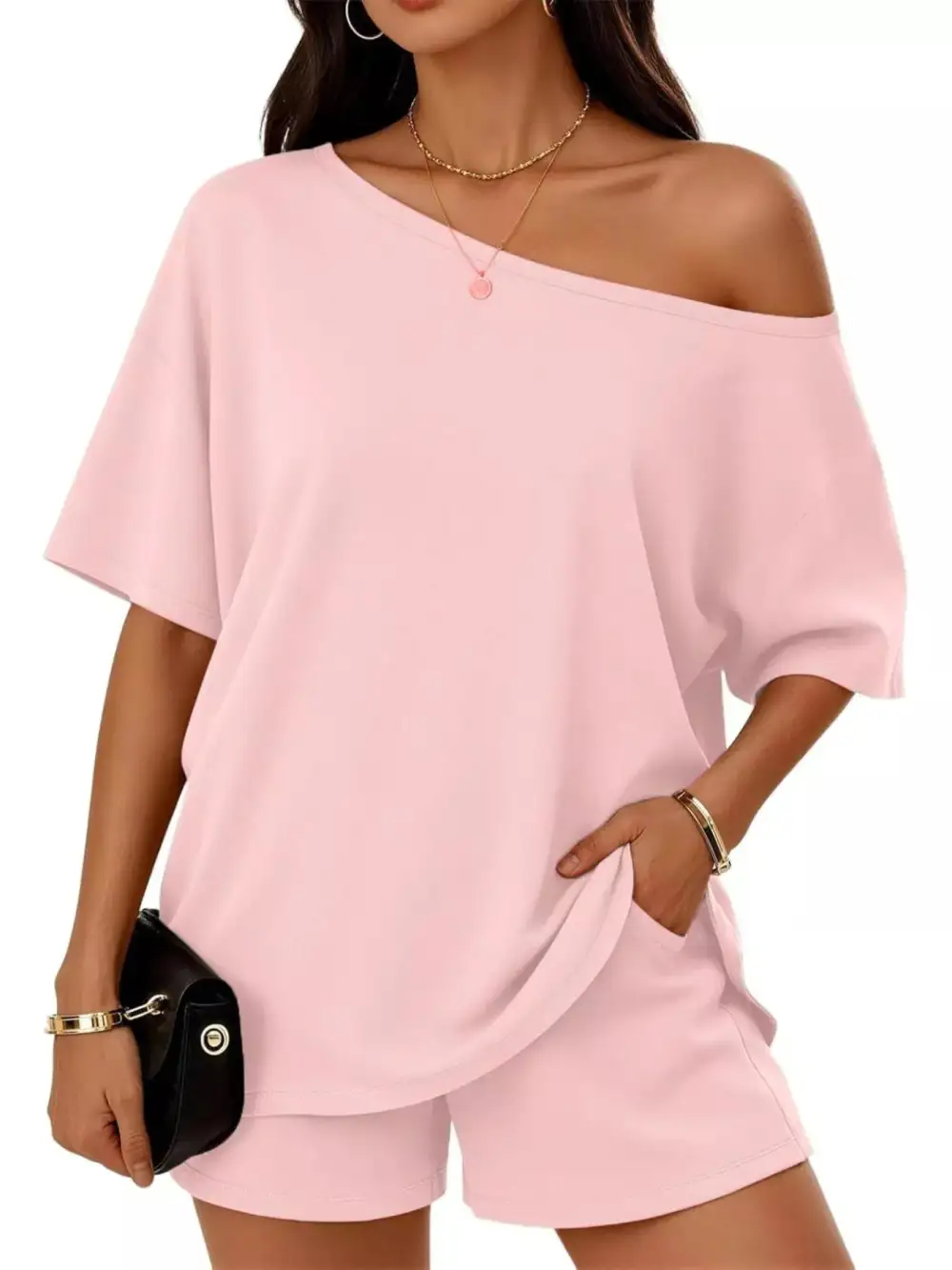 Boat Neck Tee and Shorts Set