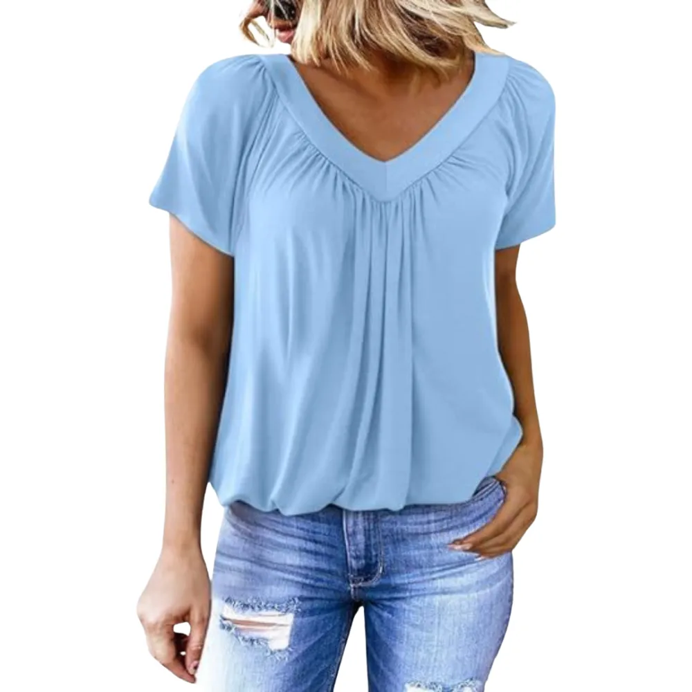  Pleated V Neck Shirt